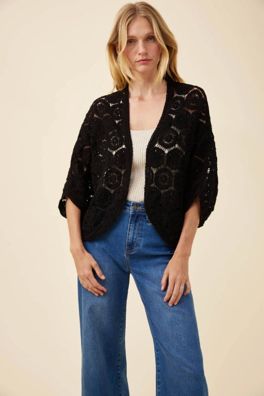 Maggie Crochet Cape - Black