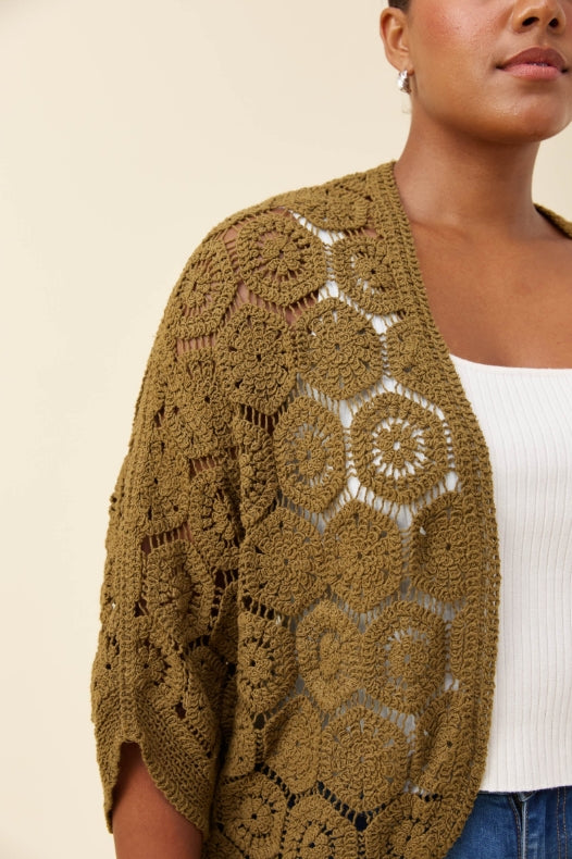 Maggie Crochet Cape - Olive
