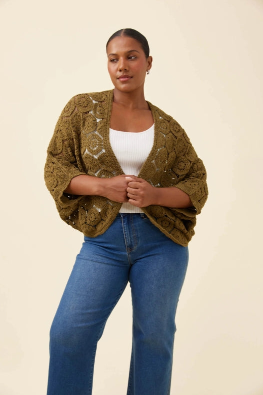 Maggie Crochet Cape - Olive