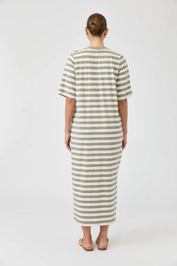 Studio Stripe Tshirt Dress - Olive