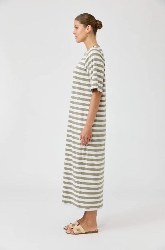 Studio Stripe Tshirt Dress - Olive