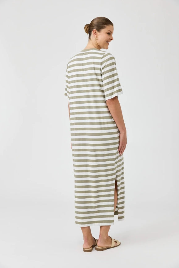 Studio Stripe Tshirt Dress - Olive