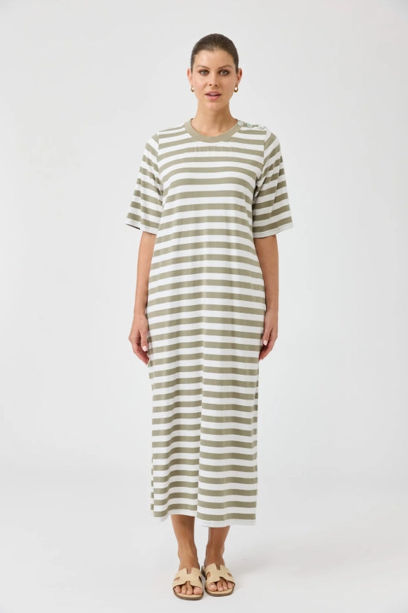 Studio Stripe Tshirt Dress - Olive