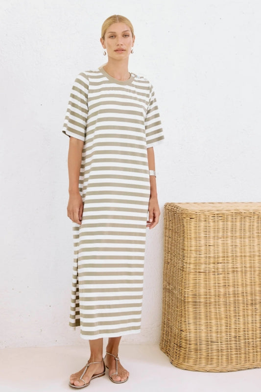 Studio Stripe Tshirt Dress - Olive
