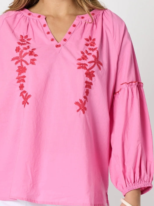 Coral Coast Embroidered Top - Rose