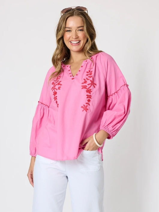 Coral Coast Embroidered Top - Rose