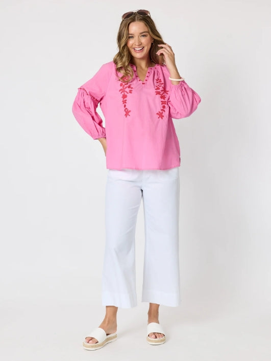 Coral Coast Embroidered Top - Rose