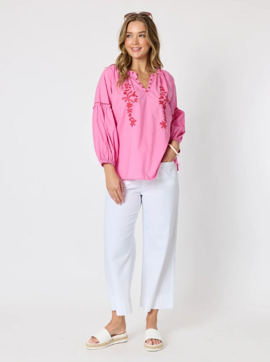Coral Coast Embroidered Top - Rose