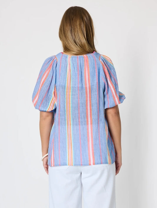 Laguna Stripe Print Top - Denim Multi