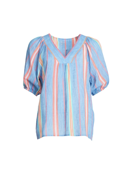 Laguna Stripe Print Top - Denim Multi