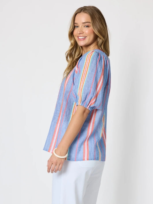 Laguna Stripe Print Top - Denim Multi