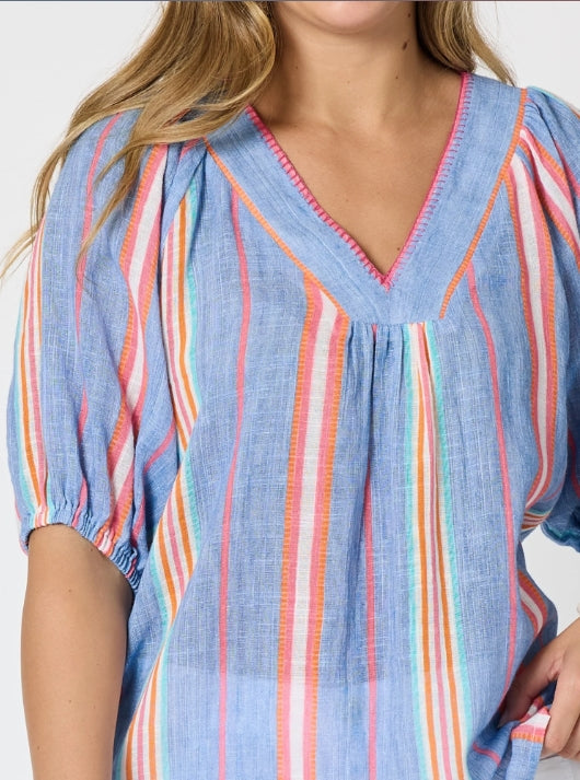 Laguna Stripe Print Top - Denim Multi