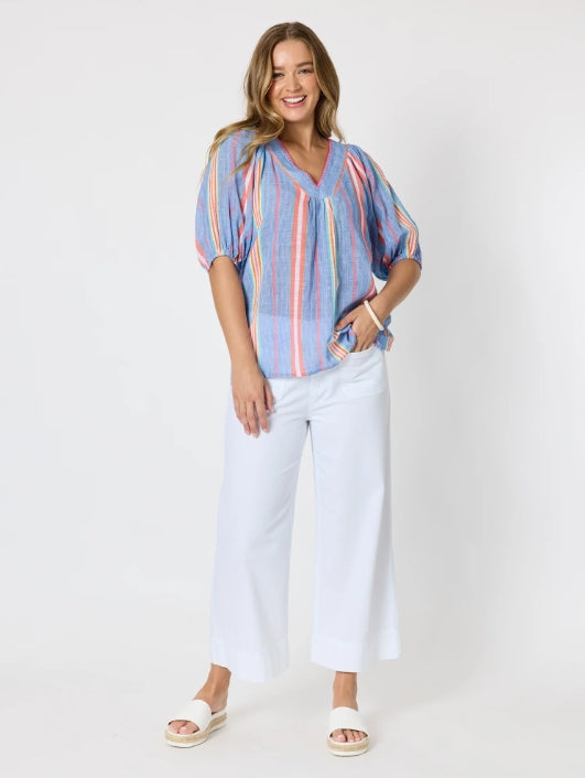 Laguna Stripe Print Top - Denim Multi