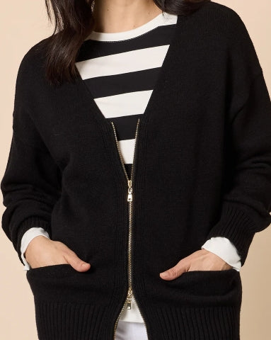 Manhattan Zip Cardi- Black