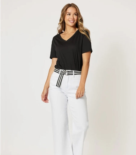 Cotton V-neck T-shirt - Black