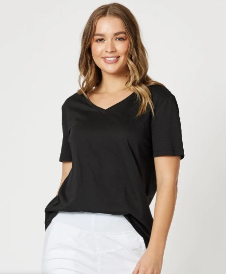 Cotton V-neck T-shirt - Black