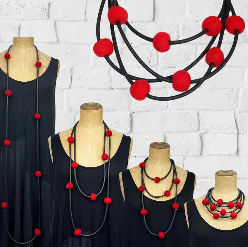 Frank Ideas Long Rubber & Felt Necklace - Red