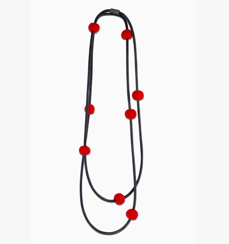 Frank Ideas Long Rubber & Felt Necklace - Red