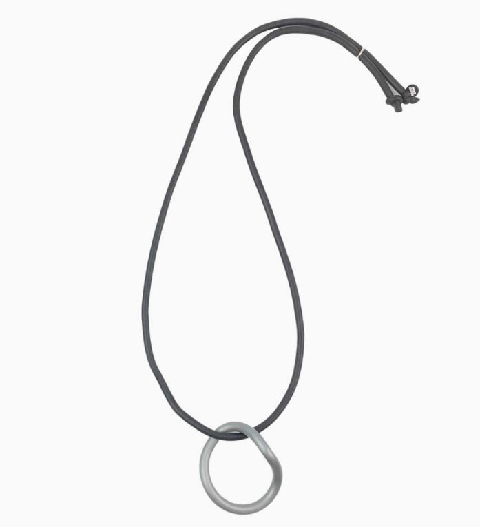 Long Rubber Pendant: O Necklace - Silver