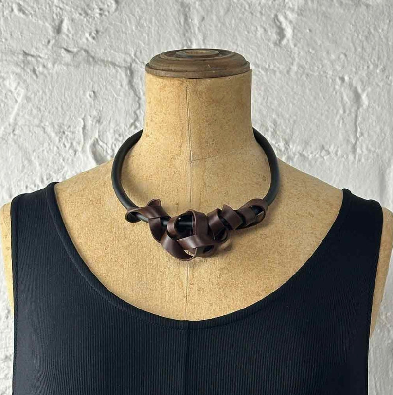 Frank Ideas Rubber Tangled Necklace- Brown