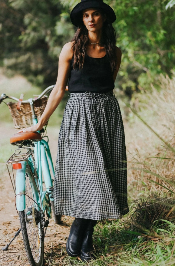 Amélie Linen Skirt Black & White Gingham