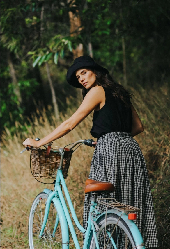 Amélie Linen Skirt Black & White Gingham