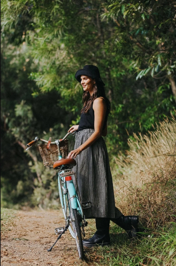 Amélie Linen Skirt Black & White Gingham