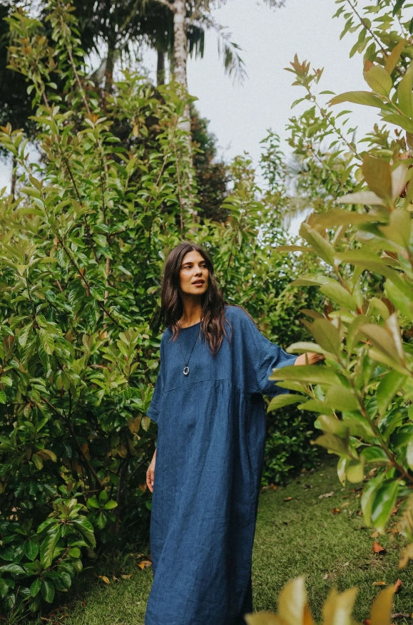 Noa Indigo Round Neck Oversized Dress