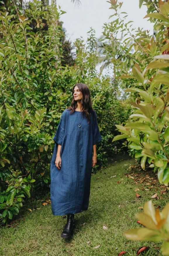 Noa Indigo Round Neck Oversized Dress