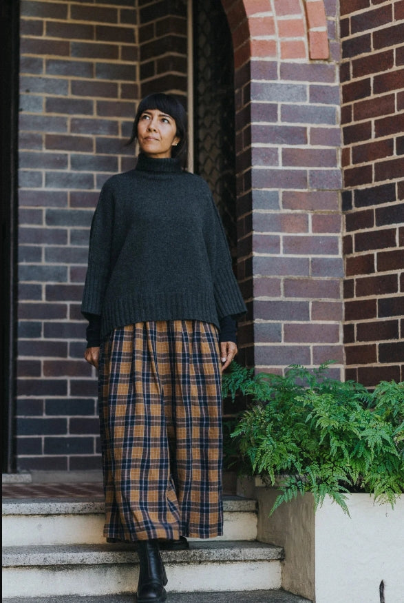 French Linen Culottes in Blue Tweed Check