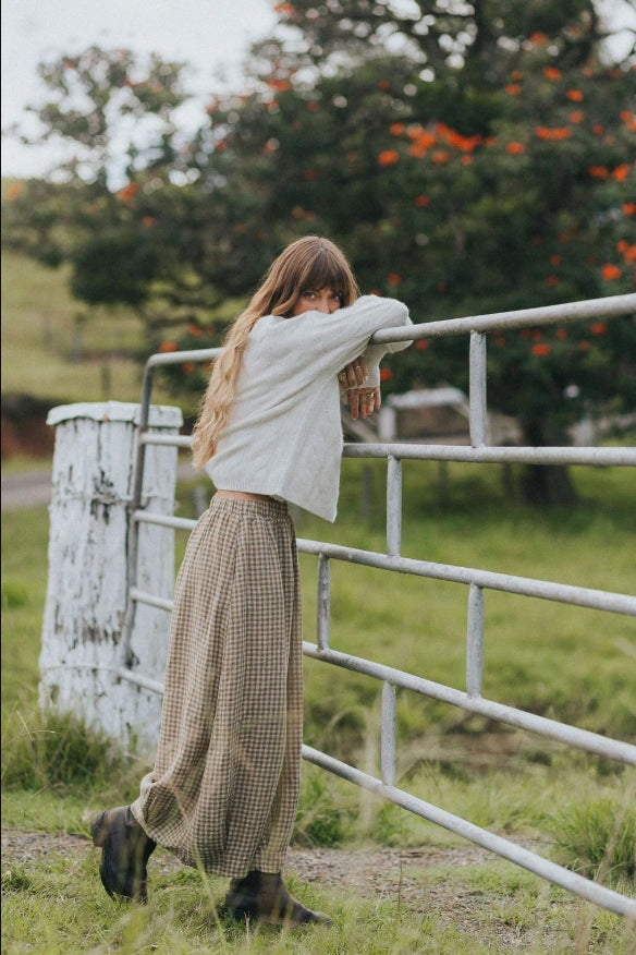 Eadie Gingham Linen Pants - Olive