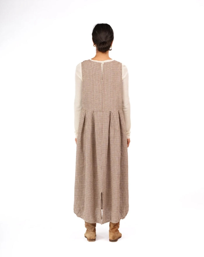 Sartene French Linen Dress in Tiny Brown Gingham
