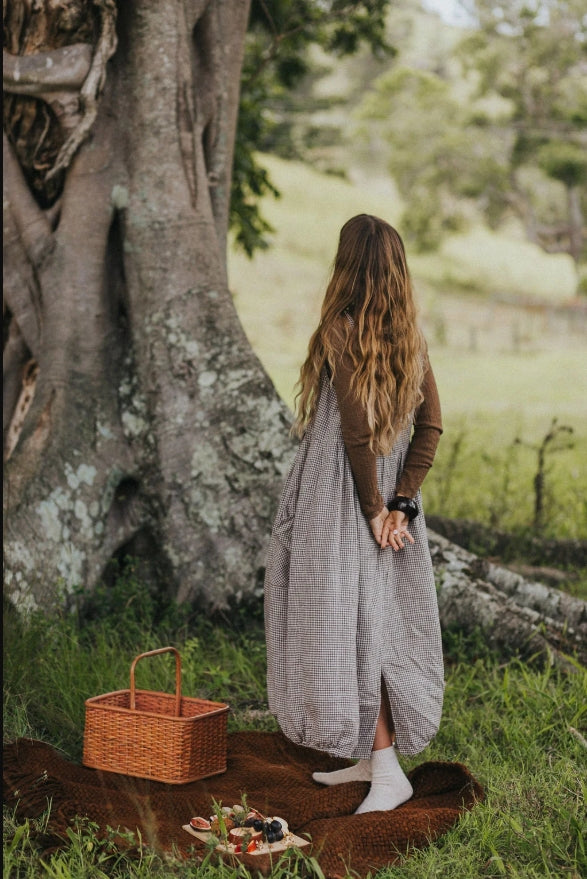 Sartene French Linen Dress in Tiny Brown Gingham