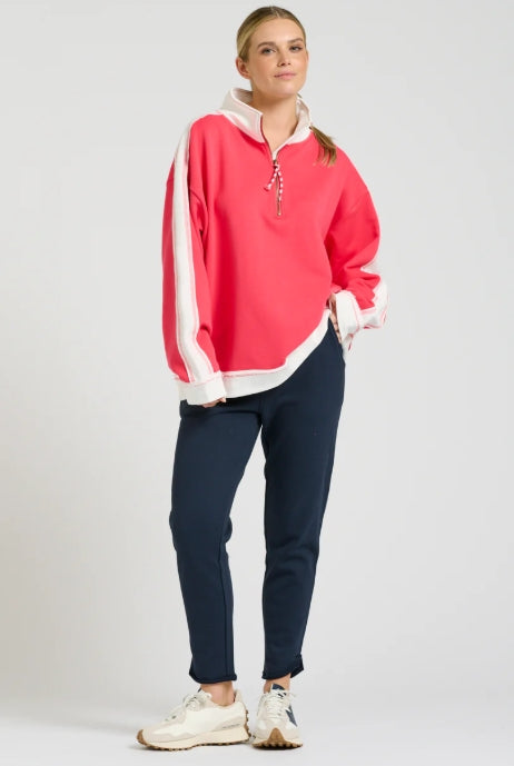 Barb Baggy Sweatshirt - Red with Ivory Trim
