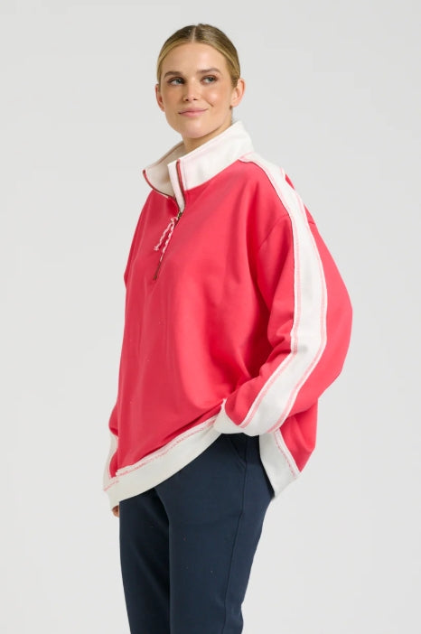 Barb Baggy Sweatshirt - Red with Ivory Trim