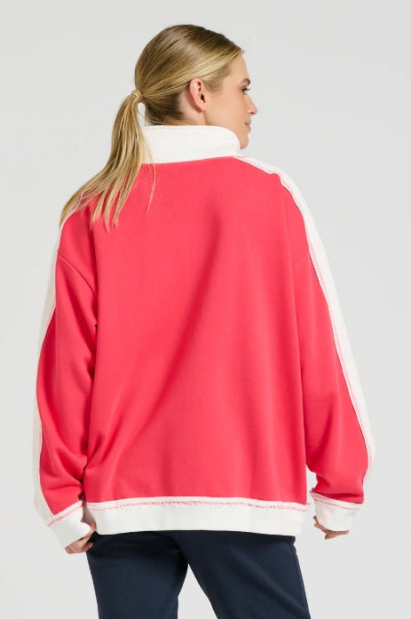 Barb Baggy Sweatshirt - Red with Ivory Trim