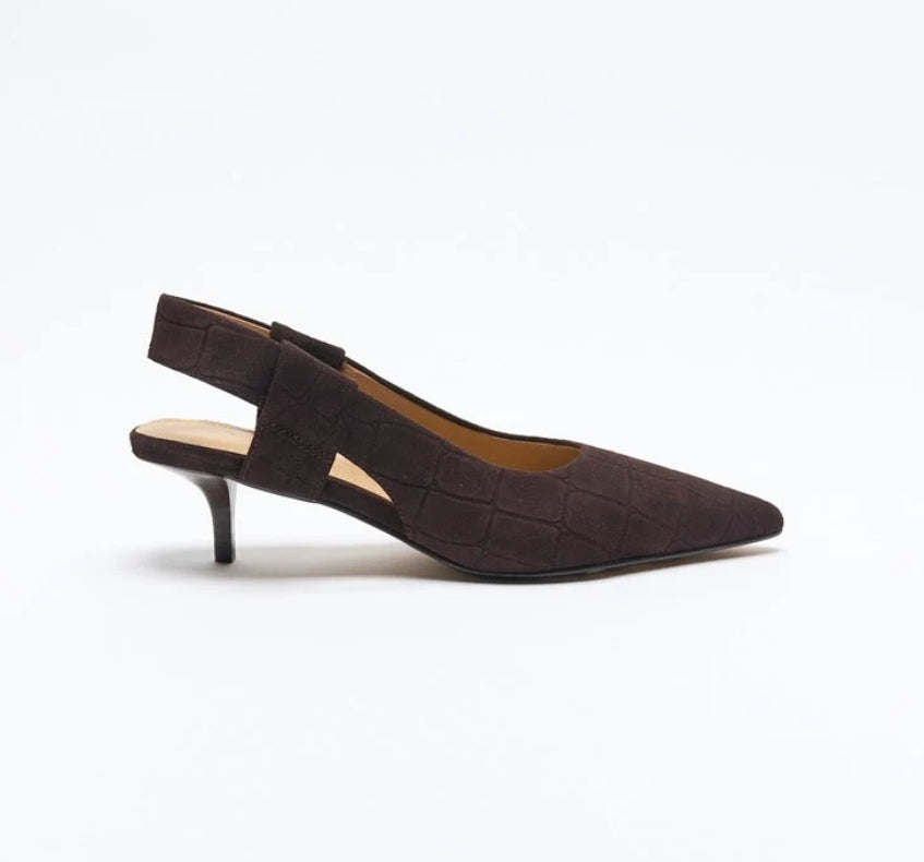 Thora Leather Heel - Chocolate Croc