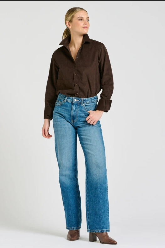The Elodie Relaxed Shirt - Chocolate Pincord