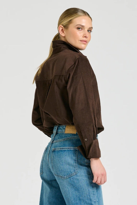 The Elodie Relaxed Shirt - Chocolate Pincord