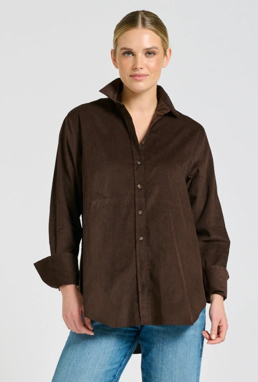 The Elodie Relaxed Shirt - Chocolate Pincord