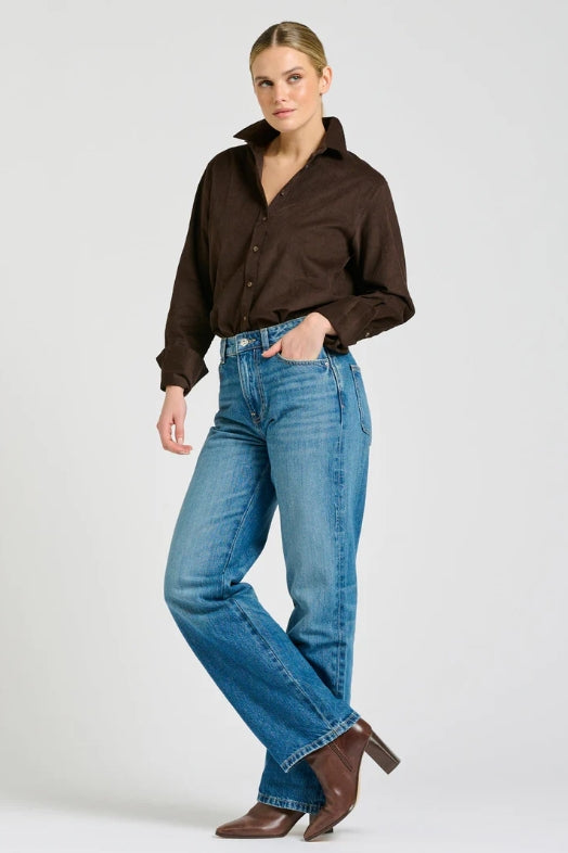 The Elodie Relaxed Shirt - Chocolate Pincord