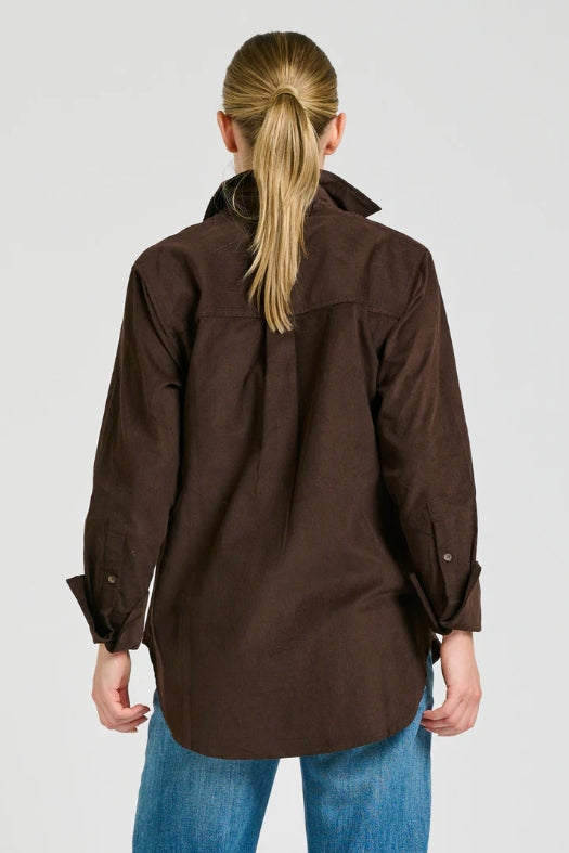 The Elodie Relaxed Shirt - Chocolate Pincord