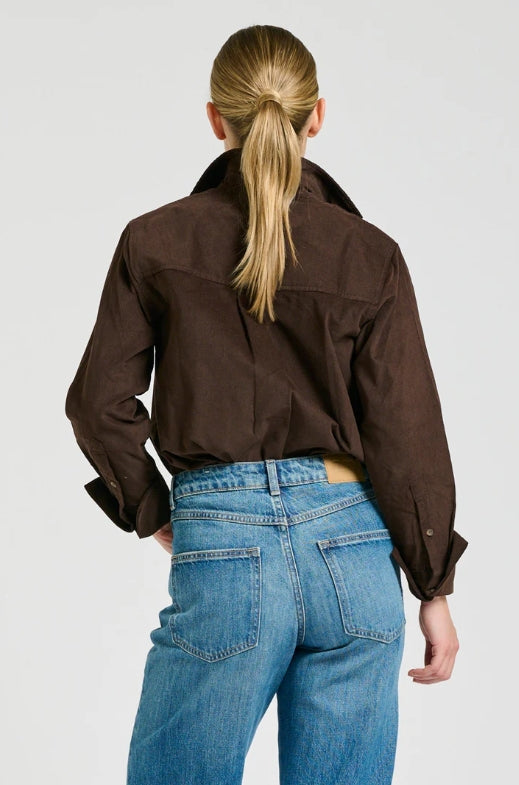 The Elodie Relaxed Shirt - Chocolate Pincord