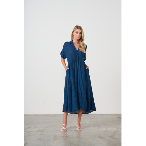 Seersucker Dress - Navy