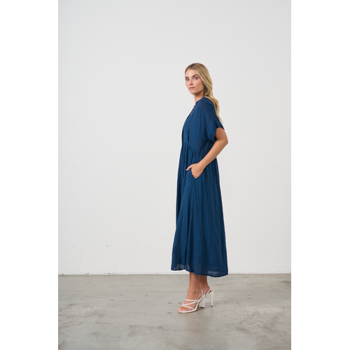 Seersucker Dress - Navy