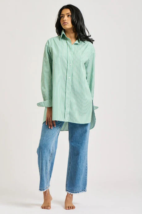 Boyfriend Oversized Shirt - Forest Stripe