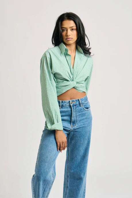 Boyfriend Oversized Shirt - Forest Stripe