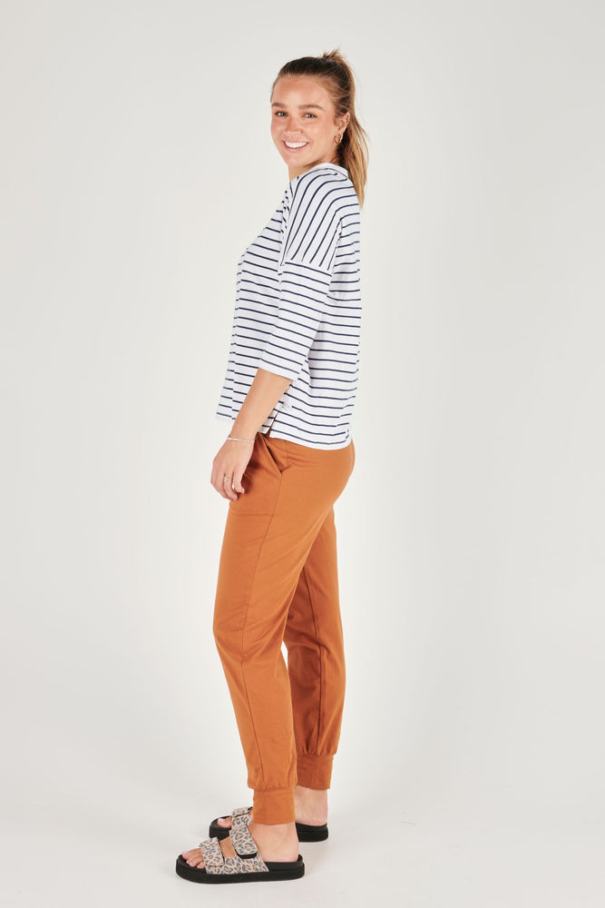 Matilda 3/4 Sleeve Tee - Navy White Stripe