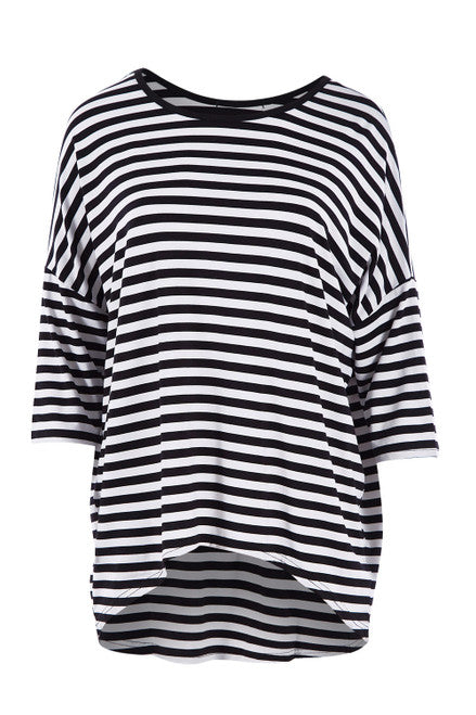Bamboo Hi-Low Top - Black/White Stripe