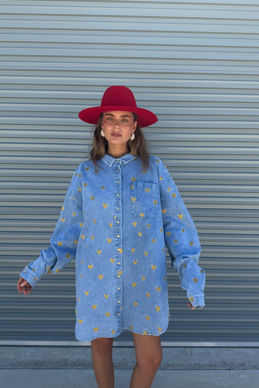 La Bohème Girls Clyde Shirt Denim Hearts